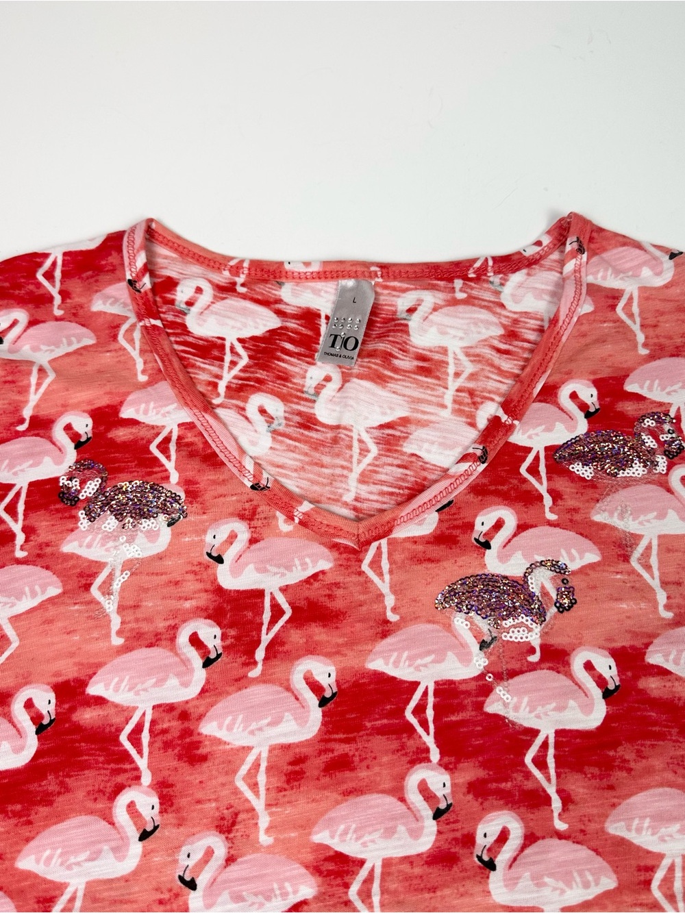 Women’s Pink Flamingo Top 3/4 sleeve Large L - Picture 3 of 7